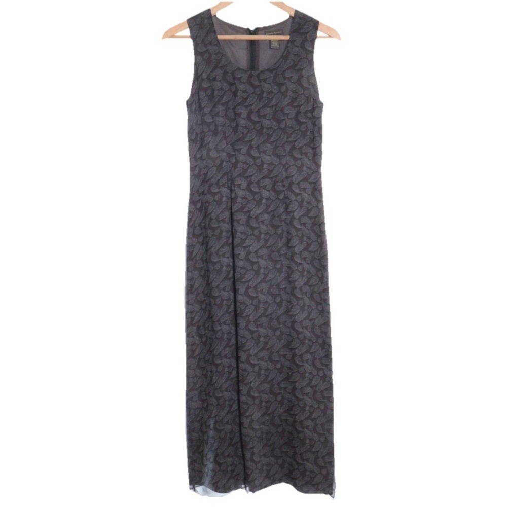 Vtg‎ Banana Republic Silk Maxi Dress Gray Floral Sheer Scoop Neck Grunge Lined